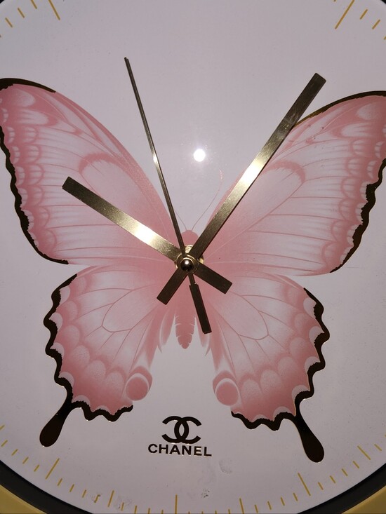 limitedEdition Other - Limited Edition Luxury Pink Butterfly Gold CC Logo Wall Clock 12 Wall Decor Art